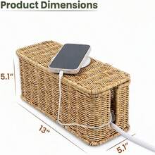 Cable Management Box, Handcrafted Wicker Cable Organizer With 2 Open Slot Compartments, Power Cord Concealment, Router And USB Hub, Data Cable Organizer 13" X 5.1" X 5.1", Natural. - Multicolor - View 1