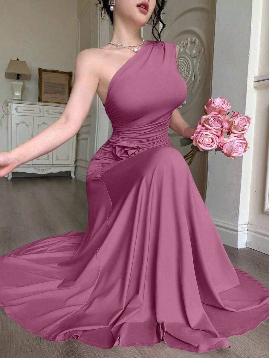 YHHModelyn 1 pieza Vestido de mujer sin mangas con pliegues y ajuste ceñido, de unicolorYHH - Ciruela intensa - Ver 1