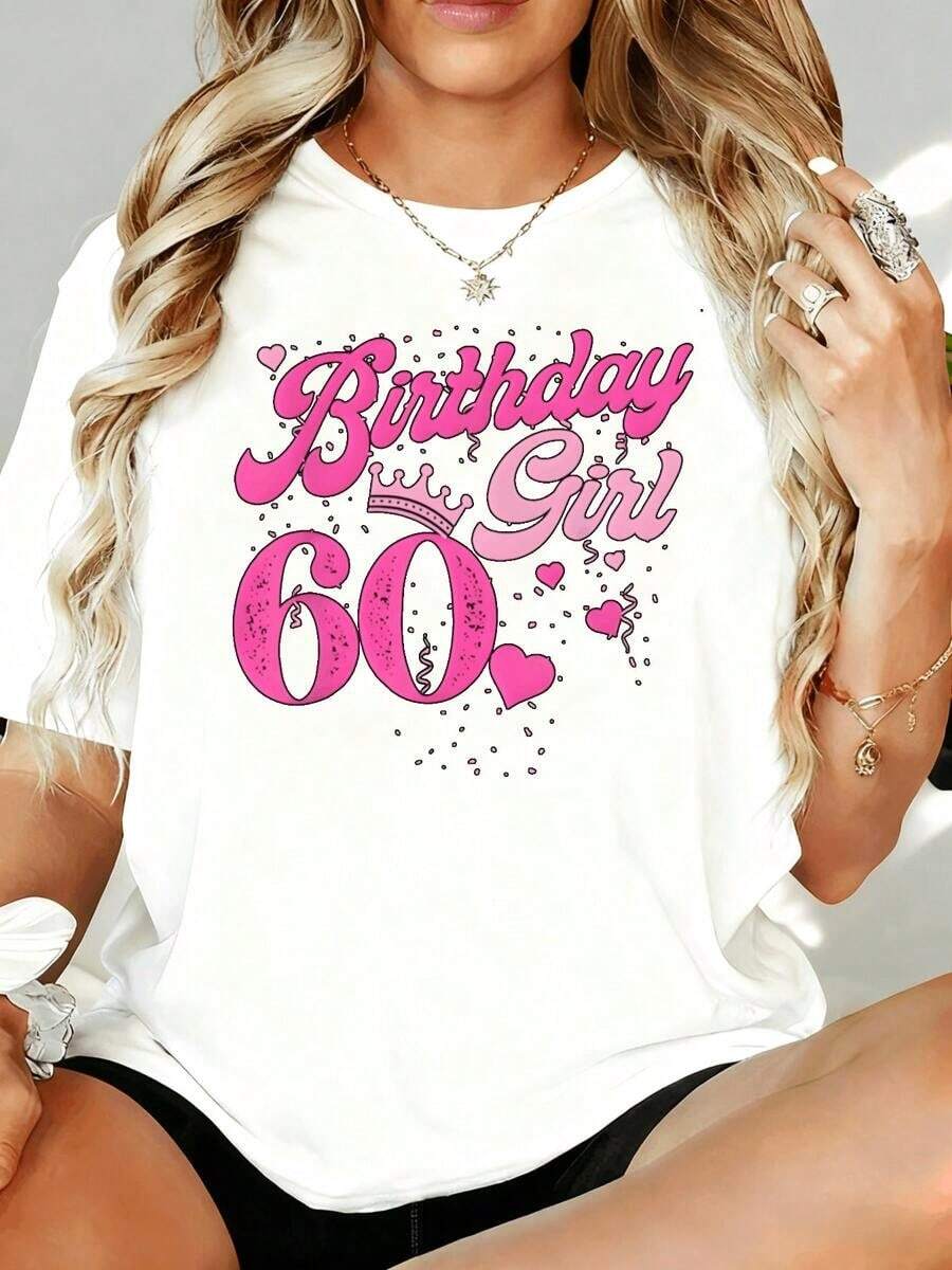Camiseta Gráfica Rosa para Mujer, Regalo de Celebración de Cumpleaños para Ella, Camiseta de 220g para Ocio, Hogar, Aire Libre, Regalo para Fiesta de San Valentín - Blanco - Ver 1