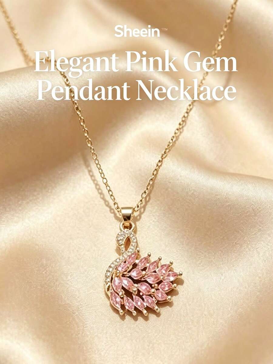 Moonfan 1 pieza Collar con colgante de cisne de circonita cúbica, adecuado como regalo para mujeres, collar nupcial para uso diario, ideal para citascasión - Amarillo Oro - Ver 1