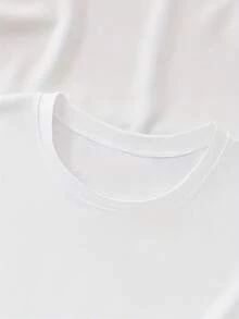 Camiseta ligera de moda con estampado, cuello redondo y mangas cortas, ropa holgada para mujer, atuendo casual diario para mujer. - Blanco - Ver 4