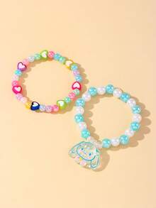 2pcs/Set Sanrio Cute Kitty Pendant Pearl Beaded Bracelet, Suitable For Holiday Party Campus Birthday Gift For Girls, Colorful Beads Random - Multicolor - View 5