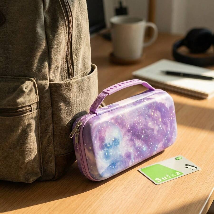 Purple Starry Sky Print Protective Case For Switch Oled, Hard Shell Portable Travel Carrying Bag With Handle, Anti-Shock Storage Pouch For NS Console Accessories& Game Cards - View 1