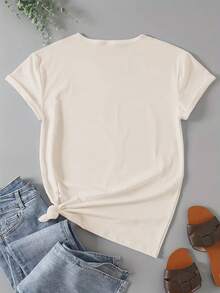 1 camiseta de verano para mujer, de manga corta, cuello redondo informal, ligera y elástica, adecuada para uso diario casual, ajuste cómodo, 180g, 100% algodón. - Negro - Ver 8