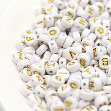 200/500pcs 7mm Acrylic Letter Beads With White Background And Gold Letters - DIY Jewelry Making Accessories Beads For Jewelry, Bracelets, Necklaces, Earrings - Small Business Crafts, Pattern Beads, Random Letter Beads Necklace - White - View 6