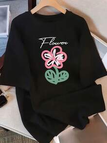 Women's Essential Pure Cotton Casual T-Shirt, Short Sleeve, Unique Design Print, New Summer Collection, Loose Fit, Slimming Top For Students, Soft Cotton For Everyday Wear. - Black - View 7