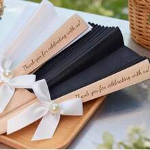 10-100pcs Customized Wedding Hand Fans, Customizable Engraved Folding Silk Fans, Suitable For Wedding Ceremony Guests, Wedding Party Favors - White - View 3