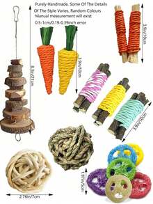 Happy Pet Rabbit Toys/Rabbit/Guinea Pig Toys, Rabbit Chew Toys, Multi-Piece Rabbit Toys, Handmade Chew Toys Suitable For Guinea Pigs, Hamsters, Small Rodents, Birthday Gifts, Holiday Gifts 14pcs/7pcs/3pcs Set - View 3