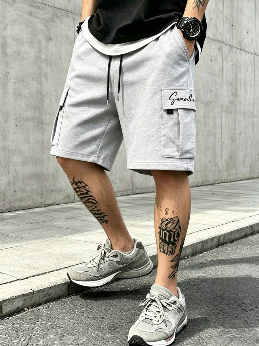 中性夏季休閒時尚戶外運動工裝短褲 - 灰色 - 查看 1