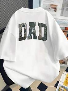New 180g Short-Sleeved T-Shirt, 1% Cotton, With Front And Back Prints - DAD, Father's Day - Fashionable Printed T-Shirt For Women, Short-Sleeved, Suitable For All Seasons,  Clothing - Can Be Worn As A Base Layer In Spring And Autumn Or Alone In Summer, Unisex. - 白色 - 查看 2