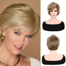 10 Inch Blonde Women's Short Straight Layered Wig, Natural Style Synthetic Hair Wig - Gold - View 3