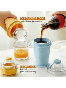 Botella de agua plegable con forma única de hockey sobre hielo, bandeja de silicona creativa para hacer cubitos de hielo esféricos, portátil y fácil de almacenar, esencial para el verano - Vaso de hielo plegable multicolor - Ver 3