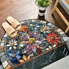 1pc Bohemian Mandala Welcome Mat - Colorful Stone Floral Pattern Doormat, Velvet Material, Soft Entrance Rug, Suitable For Entryway, Bathroom, Kitchen, Hallway, Garden - Washable & Foldable, Home Decor Carpet, Holiday Decoration - Multicolor - View 5