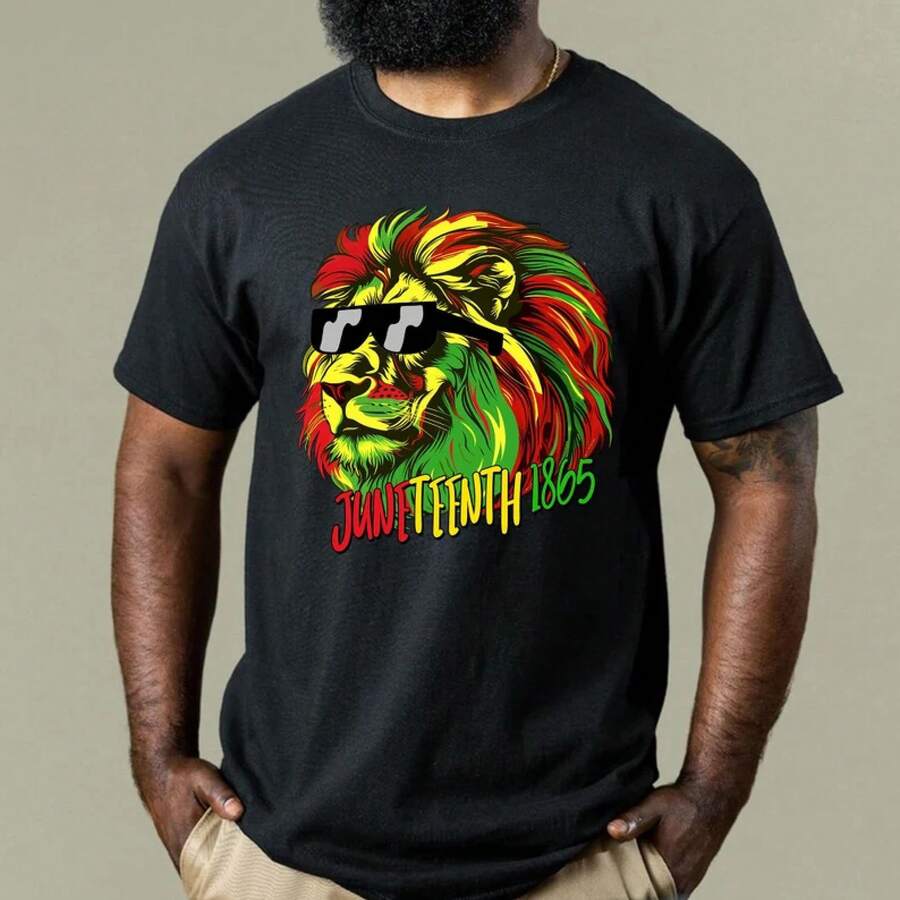 destockage haut femme été Juneteenth Lion Graphic T-Shirt: , Since 1865 haut femme été - Verde militar - Ver 1