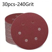 30pcs 150mm/6inch 6-Hole Hook & Loop Sanding Discs, Random Assorted Grits 60/80/100/120/150/180/240/320/400/600 For Orbital Sander - Red - View 11