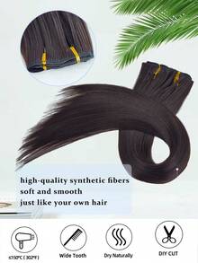 24 Inch 6pcs Black & Brown Straight Synthetic Hair Clip-In Hair Extensions, Natural Soft Dual-Layer Synthetic Fiber Wigs For Women - Black Brown - View 4