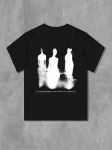 Women's Loose-Fitting Printed T-Shirt With Round Neck - Black - View 1