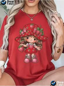 Women's Plus Size Summer Casual T-Shirt - This Adorable Strawberry Print Tee Is Perfect For Casual Wear, Going Out, Or As A Gift For Friends. Ideal For Occasions Like Christmas And Valentine's Day. - 紅色 - 查看 7