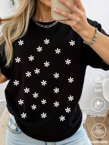 180g Made In Mexico, Spring/Summer 2026 Fashion Short Sleeve T-Shirt, Cartoon Print, Couple Style, Underwear/Outerwear, Casual Round Neck For Office, Unisex One Piece Top - 黑色 - 查看 2
