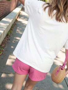 Fashionable Vacation Outfits, Women's Spring Clothes, Women's Resort Clothes, Women's Spring Sets, Cute And Casual Graphic T-Shirt 2026 Perfect For Vacations And Parties, Women's Summer Outfits For Everyday Wear - 白色 - 查看 3