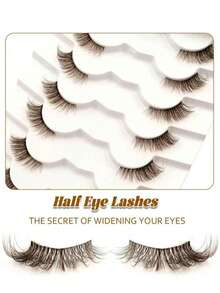 7 Pairs Brown Half-Strip Eyelashes, Cat Eye Effect, Fluffy & Soft, Transparent Lash Band, Natural & Lengthening, Comfortable Reusable, Suitable For Daily Wear, Travel, Party Gift - View 4