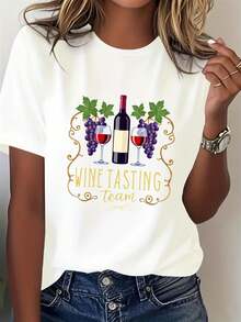 Camiseta de Verano Premium Estampada para Mujer - Suave y Elástica, Ideal para Catas de Vino - Perfecta para Uso Casual y Fiestas de Vino, Top Vintage Transpirable, Camiseta Cómoda de Manga Corta con Cuello Redondo, Lavable a Máquina, Diseño de Equipo de Vinos. - Blanco - Ver 1