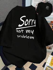 1 Pieza Camiseta Unisex Holgada 180g 100% Algodón Puro, Camiseta única y moderna con diseño Y2K en color negro que destaca la frase divertida Sorry not my problem ideal para quienes buscan estilo y originalidad en su outfit perfecta para cualquier ocasión y con gran comodidad añadida a tu colección de moda urbana Cómoda y versátil para escuela, trabajo, salidas y eventos casuales - Negro - Ver 6