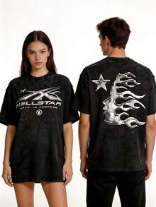 1PC Men's Printed Pattern Washed T-Shirt - Casual Loose Summer T-Shirt With Star And Flame Design, Adult Brown 100% Pure Cotton Round Neck Shirt, Breathable T-Shirt |   Avant-Garde Casual Wear |   100% Pure Cotton Printed T-Shirt Summer Tops Summer Clothes Shirts Summer Graphic Tees Women T Shirts Tropicoqueta Outfits Tropical Outfits For Women Going Out Tops Women Tropical Outfits For Women Going Out Tops T Shirts Women Summer Top Graphic Tees Women 4th Of July Outfit Women Fathers Day Gift - màu đen - Xem 2