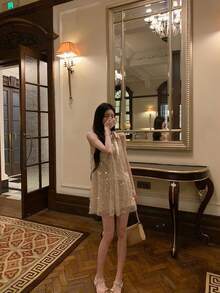 Women Short Dresses - Apricot - View 9