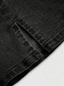 MOD Vestido de mezclilla de Body con cuello cuadrado y abertura, para moda de verano de mujeres - Negro - Ver 4