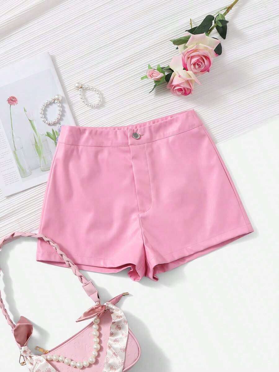 LUNE Shorts ajustados de piel sintética, casuales para el verano - Rosa Pálido - Ver 1