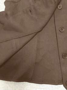 Chaleco de traje casual con cuello en V y abotonadura sencilla para mujer, de color liso - Camel - Ver 7
