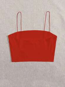 Top corto de tirantes delgado unicolor - Rojo - Ver 2