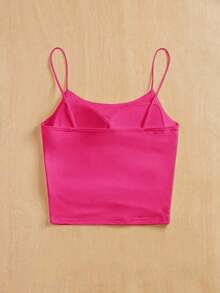 Camiseta ajustada con cuello redondo, almohadilla en el pecho y transpirable.Camisola básica para mujer sin sujetador - Rosa Fucsia - Ver 2