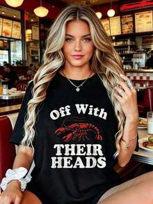 Cute Unisex Casual T-Shirts Of Premium Quality, Adorable Style With Superior Quality And Great Texture. "Headless" - Funny Crayfish Print T-Shirt, Casual Wear For Everyday Use, Funny Print T-Shirt, Comfortable Fit, Short Sleeve Casual T-Shirts For Men And Women - 黑色 - 查看 3