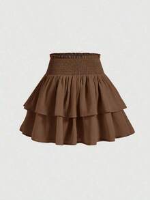 Nueva llegada Falda mini de cintura alta adelgazante tipo pastel, dulce y picante para mujeres en primavera - Café integral - Ver 1
