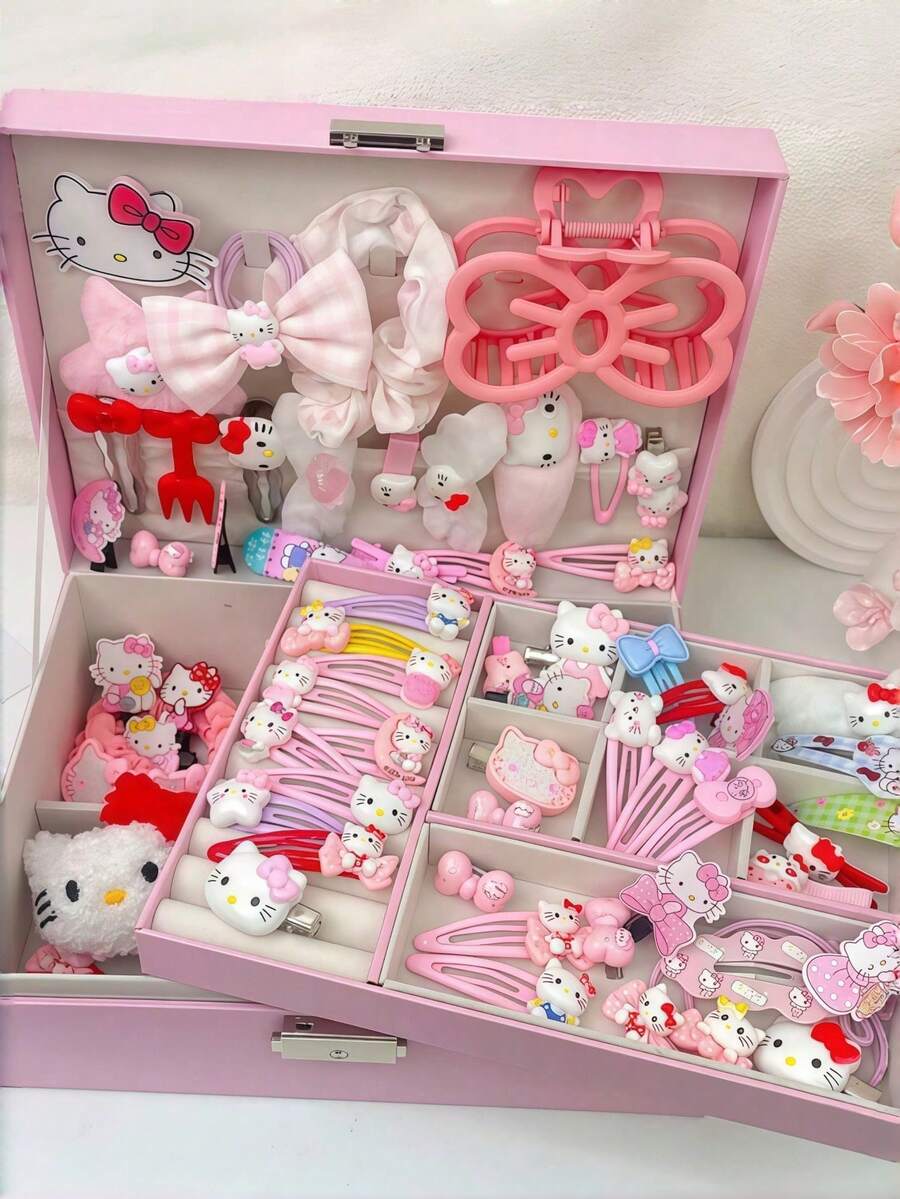 Bộ 30/50 phụ kiện và kẹp tóc Hello Kitty màu hồng của Sanrio, quà tặng Ngày Valentine cho bé gái, phụ kiện tóc hoạt hình Hello Kitty kiểu Nhật Bản, kẹp tóc bên hông, phụ kiện tóc cho Giáng sinh, tiệc cưới, nơ và họa tiết hoạt hình Hello Kitty.