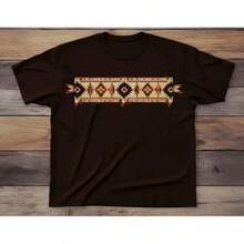 Camiseta con Estampado Geométrico del Suroeste • Camisa con Patrón Azteca del Oeste • Top Estilo Boho del Desierto • Camiseta Unisex con Estampado • Atuendo Rústico Campestre - Negro - Ver 2