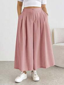 Comfortable And Loose-Fitting Elastic-Waist Pleated Shorts/Skirts, A Basic And Versatile Style For Everyday Wear, Flattering The Figure, In Apricot Color, For Plus-Size Women, For Spring/Summer - 羅莎 - 查看 7
