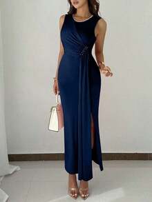 YHHRafferiza Vestido elegante de fiesta con cuentas sin mangas para mujer, vestido de noche largo de verano para eventos formalesYHH - Azul marino - Ver 3