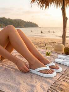 Women's Cloud Flip-Flops With 3 Braids And A Comfortable And Soft Cloud Platform For Everyday Wear - trắng - Xem 2