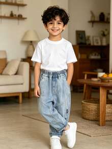 Young Boy Spring Loose Fit Straight Leg Jeans Suitable For Daily School Casual Outdoor Wear - Baby Blue - View 1