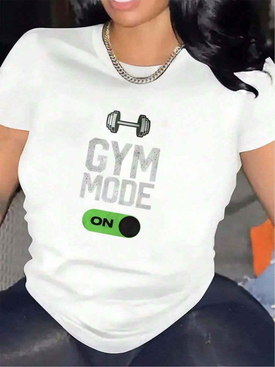 Black And White Gym T-Shirt - Short Sleeve Sports T-Shirt With Round Neck, Durable And Comfortable Polyester Fabric, Suitable Activewear For Home Gym, Outdoor Training, Casual Wear - Machine Washable - Women's Blouses - 白色 - 查看 1