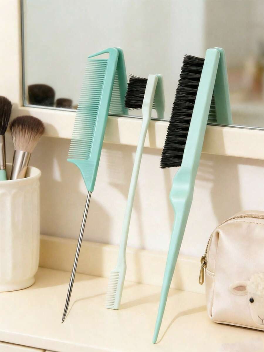 Bộ 3 lược tạo kiểu tóc nữ, bao gồm lược chải phồng, lược đuôi và lược chải cạnh, thích hợp cho các kiểu tóc bồng bềnh, chải phồng và tạo viền tóc.