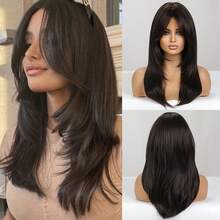 Gradient Gray Layered Women's Synthetic Wig - 黑色 棕色 - 查看 2