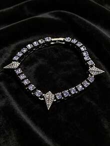 Vòng tay dây xích tennis thiết kế mũi tên đính đá Cubic Zirconia 5mm, phụ kiện tối giản unisex, trang sức đôi cao cấp nhẹ nhàng, đa năng từ thương hiệu nhỏ, phù hợp để đeo hàng ngày và phong cách đường phố. - Chuỗi vợt tennis Arrow - Xem 7