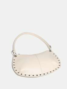 1pc Novachic 26 New Season Rivet Decor Zipper Closure Women Hobo Underarm Shoulder Bag, Suitable For Multiple Occasions - Beige - View 4