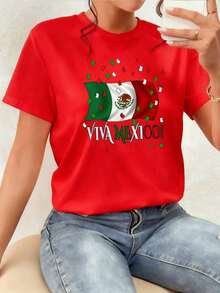 The Print Celebrates The National Spirit With The Mexican Flag Waving Alongside The Message Viva México, Symbolizing Pride, Freedom, And Unity For All Women Who Love Their Culture. Women's T-Shirt, 100% Cotton, Comfortable And Durable. - 紅色 - 查看 7