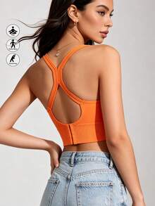 Runway Rest Women's Sports Bra, Supportive, Shock-Absorbing, No Sagging, Seamless, Wireless, Breathable - Orange - View 3