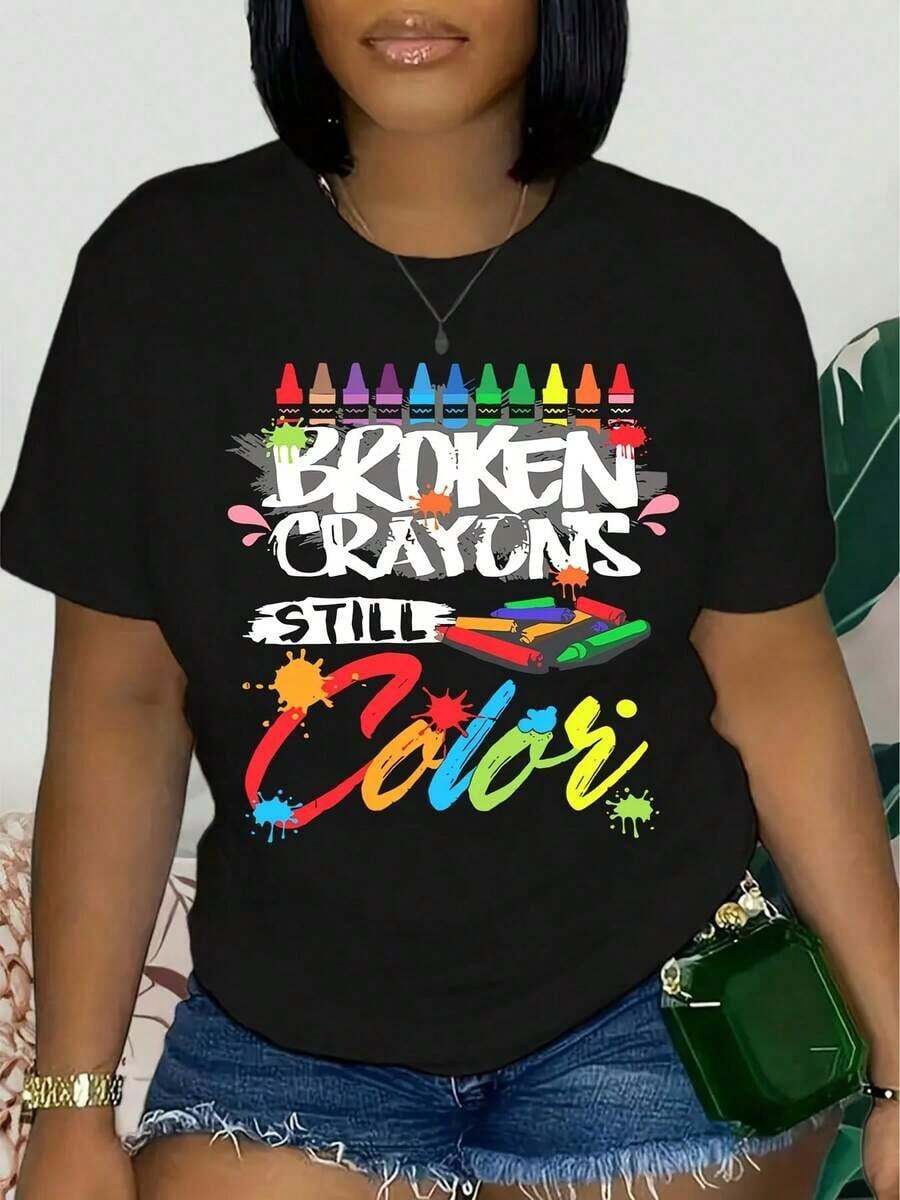 Camiseta Gráfica Pastel para Mujer - Camiseta Casual de Verano de Manga Corta con Divertido Gráfico de Dibujos Animados, Lavable a Máquina, Transpirable y Cómoda - Negro - Ver 1